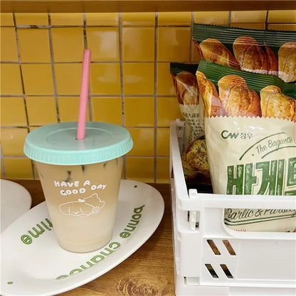 1pc-480ml/700ml Portable Reusable Plastic Straw Cup Large Capacity Handy Cup Drinking Juice Coffee Milk Tea Drinks Summer