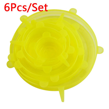 6 Pcs/Set Reusable Silicone Covers Caps Adaptable Silicone Lids For Cans Food Dishes Fresh-keeping Kitchen Accessories Utensils