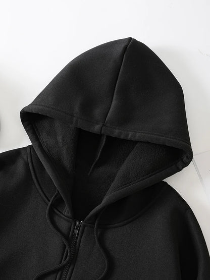 Autumn Fashion Solid Zipper Hoodie Women Warm Fleece Hooded Sweatshirt Casual Street Pocket Sportswear Oversized Female Clothing