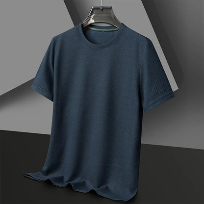 New Summer Waffle Round Neck Short Sleeved T-shirt for Men's Short Sleeved Top
