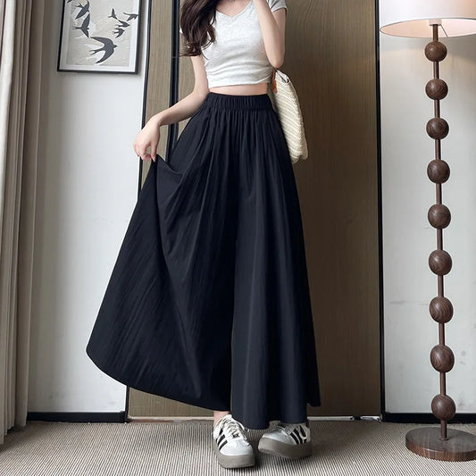 BIVIGAOS Spring Summer A-Line High Waist Pants Skirt Women Trend Fashion Japanese Culottes Casual Loose Ice Silk Wide Leg Pants