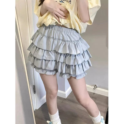 MEXZT Y2K Sweet Ruffles Mini Skirt Women Kawaii Lolita Bow A Line Skirts Harajuku Japanese High Waist Pink White Ball Gown Skirt
