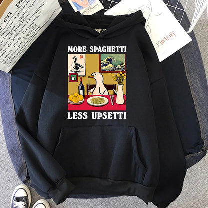 Funny Duck Spaghetti Hoodie More Spaghetti Less Upsetti Women Hoodies Autumn Winter Clothes Aesthetic Sweatshirt Vintage