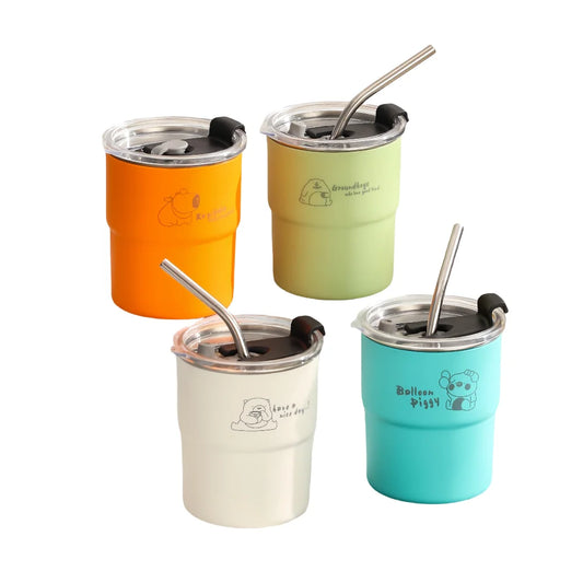 10-Ounce Coffee Cup Set with Straw And Lid Stainless Steel 304 Portable Outdoor Mug Office Removable Inner Cup Home Water Mug
