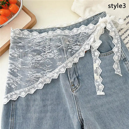 Y2K Stacked Lace Half Skirt Women Lace Tulle Bandage Skirt Layering Small Butt Curtain Short Skirt Flower Triangle Hair Scarf
