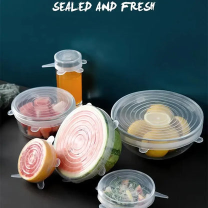 6 Pcs/Set Reusable Silicone Covers Caps Adaptable Silicone Lids For Cans Food Dishes Fresh-keeping Kitchen Accessories Utensils