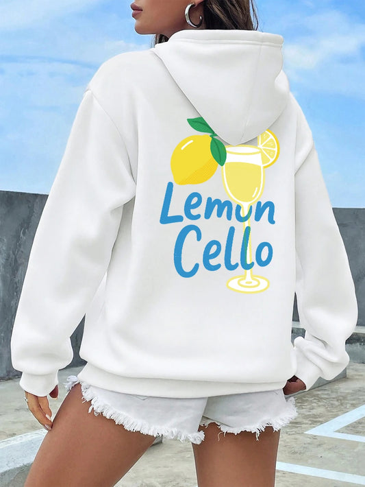 Fruit Wine Made With Lemon Juice Prints Hoodies Women Winter Fleece Warm Sweatshirt Casual Pocket Pullovers Basics Loose Clothes