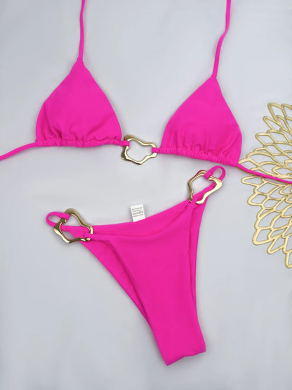 New Sexy Bikini Solid Color Lace-up Split Two-piece Swimsuit for Women