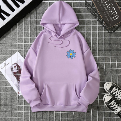 KoreaLuxury Brand Unisex Streetwear Tops Chrysanthemum Graphic Winter Autumn Womens Hoodie Street Hip-hop Leisure Loose Pullover