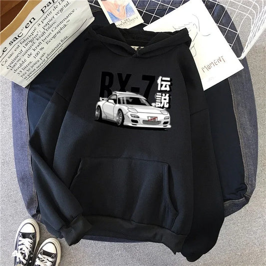Initial D Hoodie Jdm Vintage Rx7 Fd Drift Japanese Car Print Sweatshirt Harajuku Loose Women's Sportswear Street Pullover Y2KTop